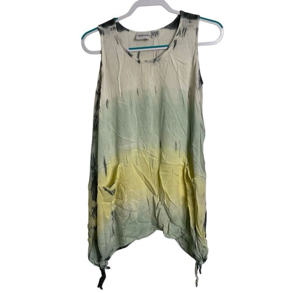 raya sun Womens Ombré Tie Dye Swim Coverup S Yellow Green Hippie Vacay Coastal